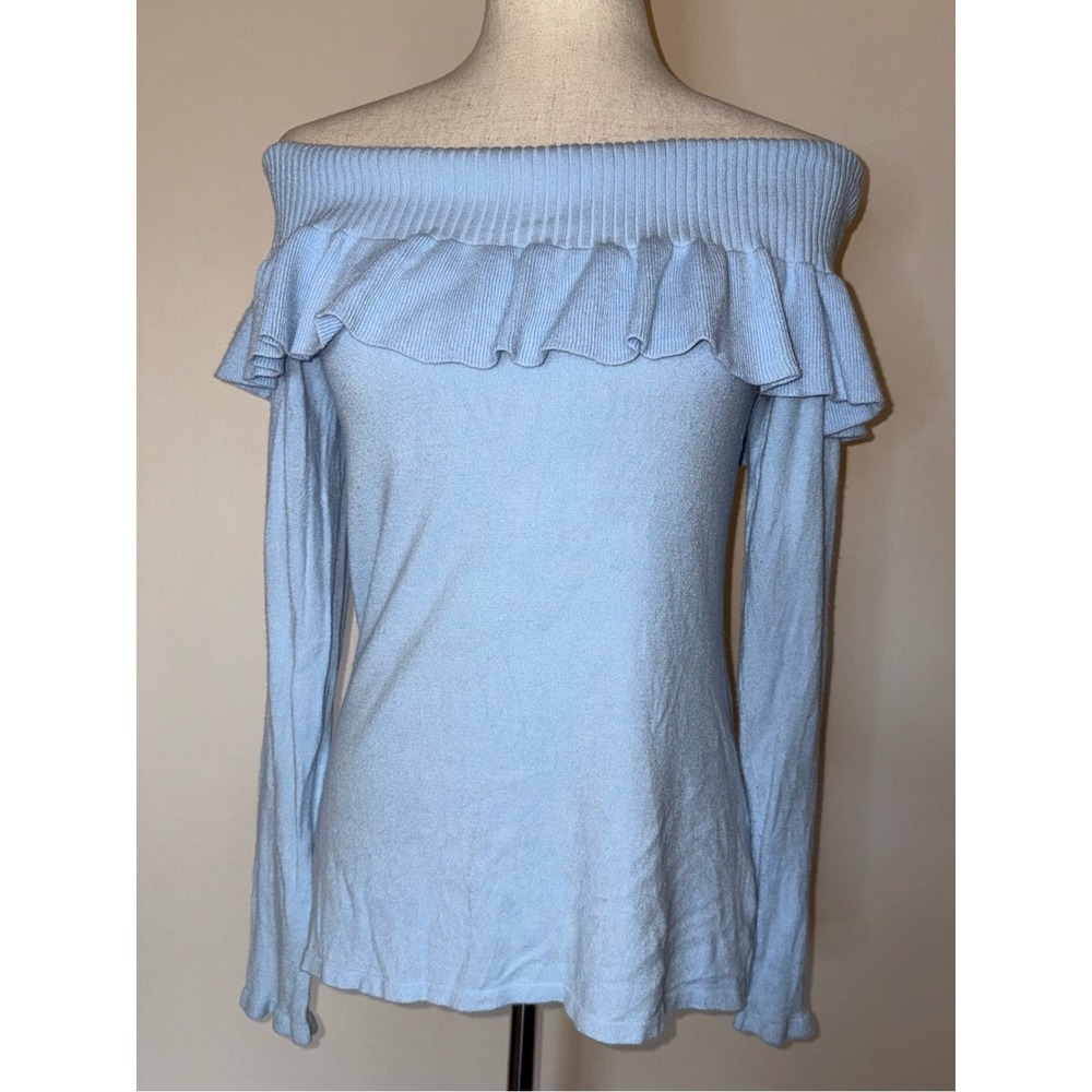Lilly Pulitzer Siesta Off- Shoulder Ruffle Knit Sweater Coastal Coquette Size M